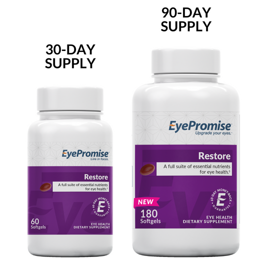 Restore comes in 30 day and 90 day supply bottles. Restore comes in 30 day and 90 day supply bottles.