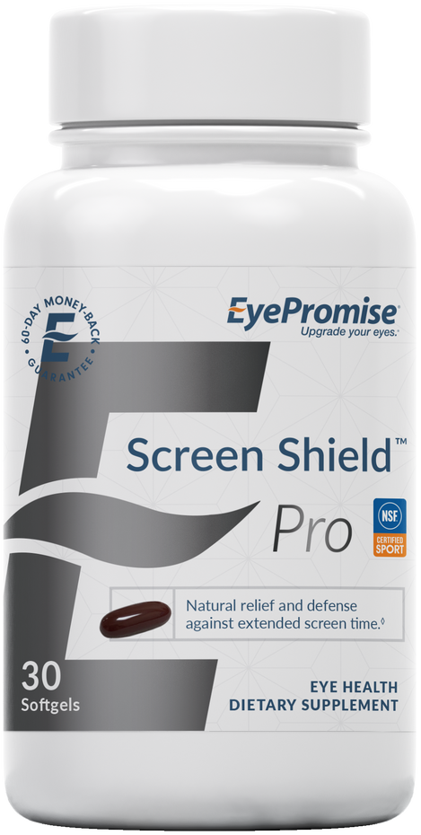 EyePromise Screen Shield Pro is an eye health nutraceutical designed to build patients' natural protection against dangerous blue light emitted by screens.