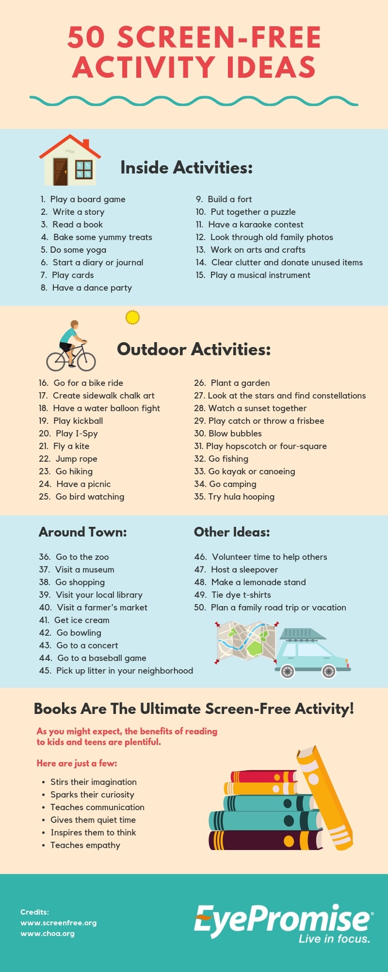 50 Screen-Free Activity Ideas infographic