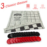 Giant 3-In-1 Checkers & Mega Tic Tac Toe with Reversible Rug