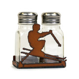 Rustic Salt and Pepper Holder with Skier