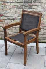 Outdoor Interiors Eucalyptus Stacking Armchair with Brown HDPE Mesh