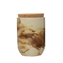 Creative Co-op Stoneware Jar with Cork Lid - Reactive Glaze, 7x4"