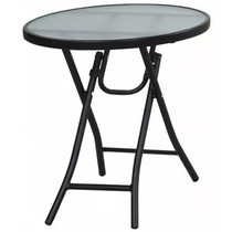 18 in. Black Round Glass Folding Side Table