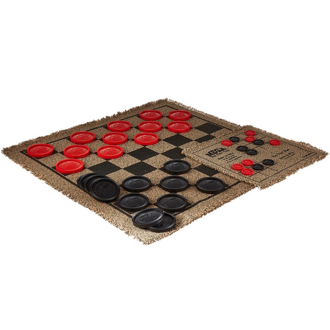 Giant 3-In-1 Checkers & Mega Tic Tac Toe with Reversible Rug