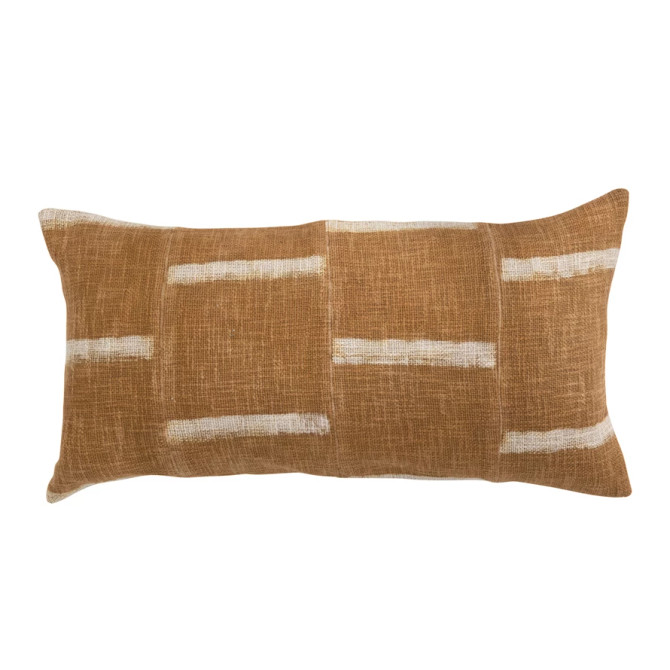 Creative Co-op Cotton Printed Pieced Lumbar Pillow - Cognac/Cream, 28x14"