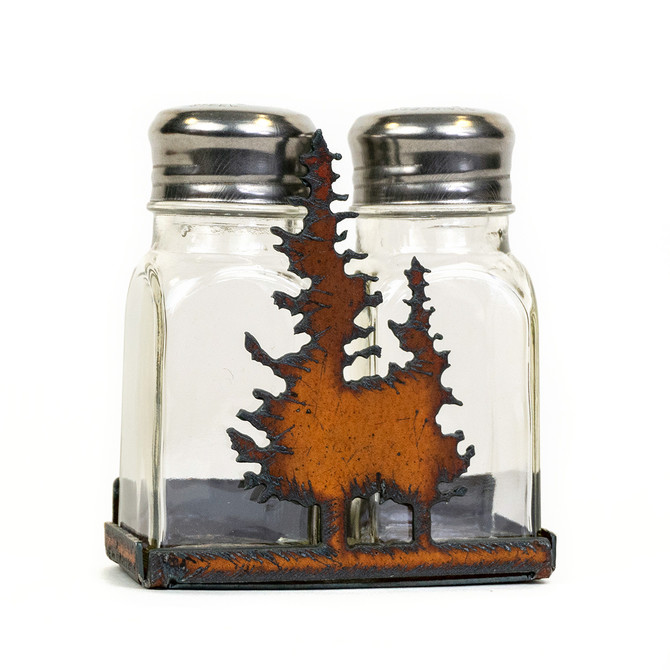 Rustic Salt and Pepper Holder with Trees