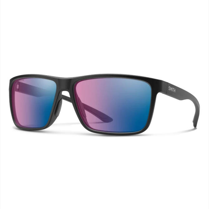 Smith Riptide Sunglasses, Matte Black with ChromaPop Glass Polarchromic Rose Blue Mirror