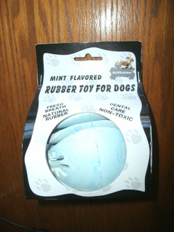 NEW RuffRubber Party Pets Dog Treat Ball, blue, mint flavor, 3.5 in., heavy duty