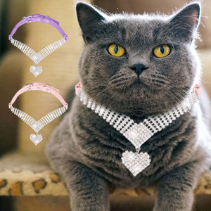 Beautiful Shiny Rhinestone Pet Suede Soft Love Diamond Cat Collar