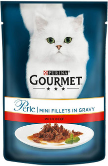 Gourmet Perle Cat Food Mini Fillets Beef in Gravy 26 x 85g (Price Marked) Adult