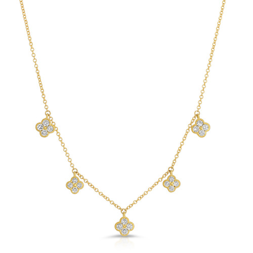 clover five station yellow gold necklace