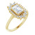 Taylor ballerina style emerald cut center lab diamond with marquise, round lab diamond halo. 14K gold engagement ring