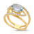 Aquamarine ring set east/west with open freeform design with natural diamonds in 14k yellow gold