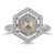 icy hexagon diamond prong set with halo of round pave set clean diamonds in 14K white gold ring