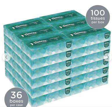 Kleenex Standard Facial Tissue, 2-Ply, White, 100 Sheets/Box, 36 Boxes/Pack