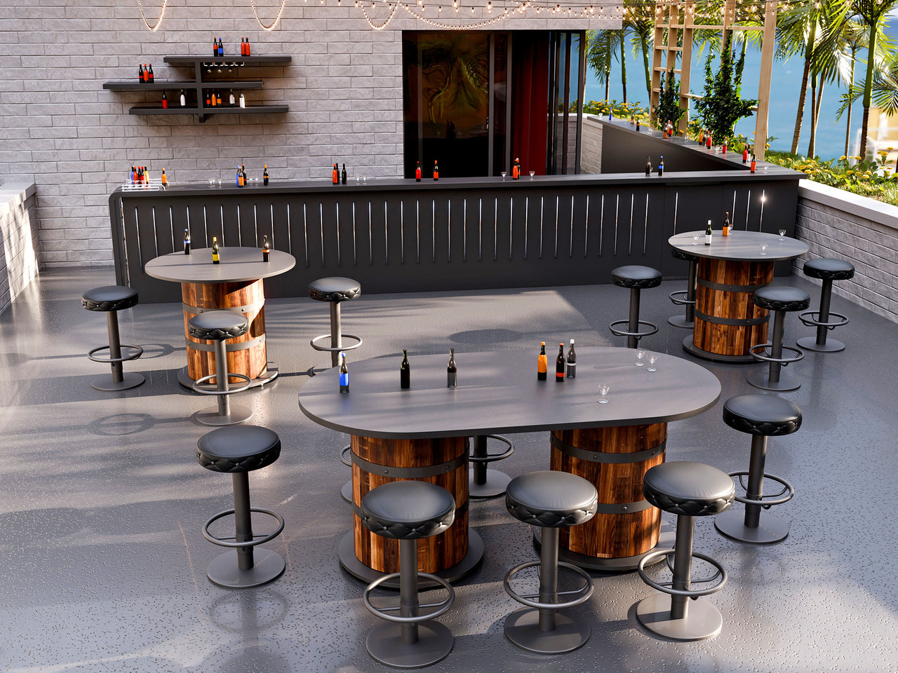 ダイニングテーブル THE CONRAN SHOP barrel table Modern Barrel Bar Table - Antique Bourbon Pine Finish - Bronze