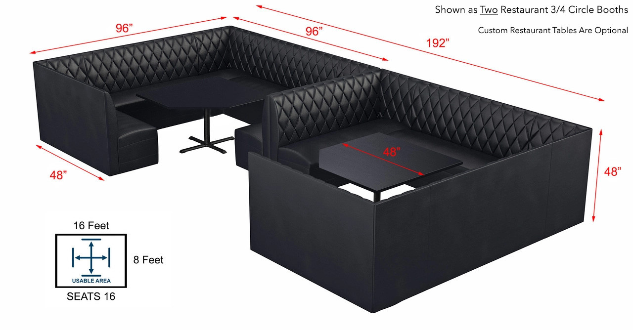 Single and Double Upholstered Restaurant Booth Spacing with Different Size  Table Tops