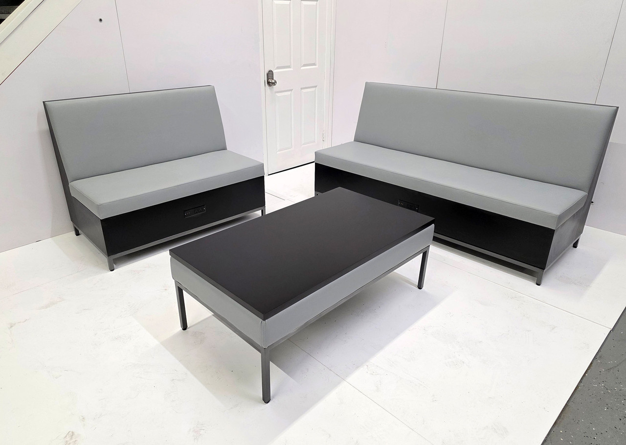 Reception Sofa - Gunmetal Frame - Premium Formica® Base - Soft Seating with Power / USB Outlet Reception Sofa - Gunmetal Frame - Premium Formica® Base - Soft Seating with Power / USB Outlet