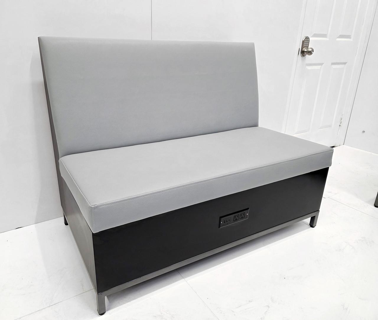 Reception Sofa - Gunmetal Frame - Premium Formica® Base - Soft Seating with Power / USB Outlet Reception Sofa - Gunmetal Frame - Premium Formica® Base - Soft Seating with Power / USB Outlet