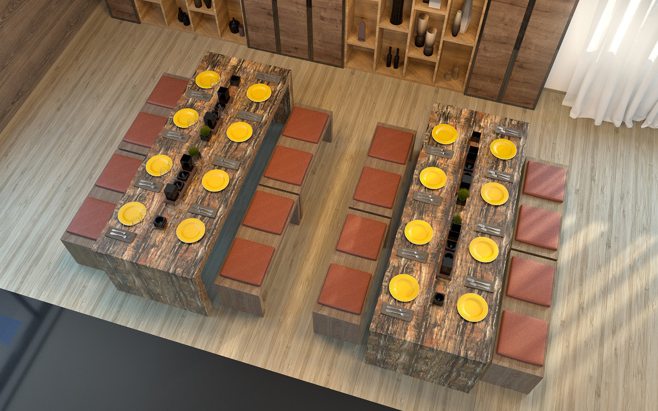 Communal Restaurant Tables With Comfortable Modern Benches - (Made in USA) - Restaurant Complete Interior Solution - 18 Communal Restaurant Tables With Comfortable Modern Benches - (Made in USA) - Restaurant Complete Interior Solution - 18