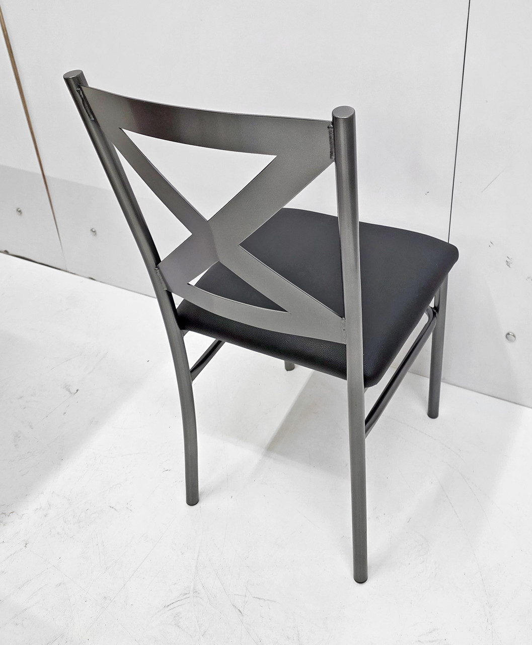 X-Back Design Gunmetal Restaurant Chair with Commercial-Grade Vinyl Seat