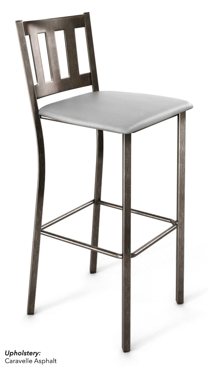 Vertical Back Design Gunmetal Bar Stool with Commercial Grade Vinyl Seat