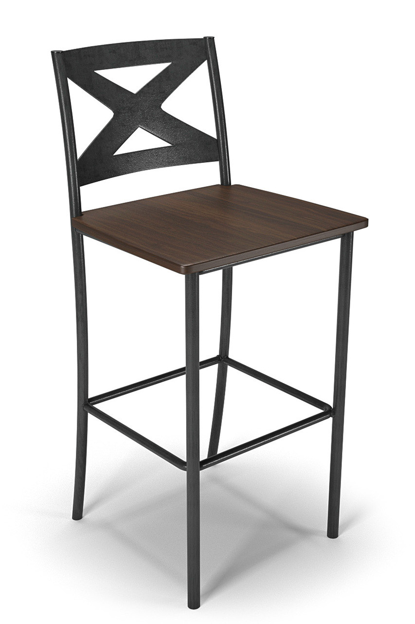 X Back Design Gunmetal Bar Stool with Wood Seat