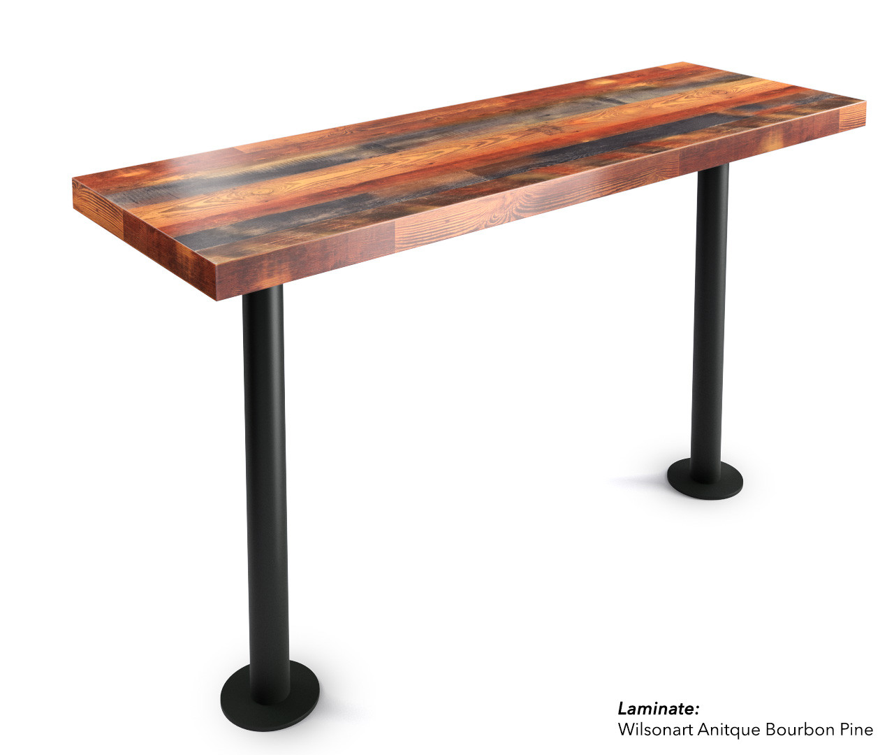 Bolt Down Stand-Up Communal Table with Black Bases - Handcrafted - Available in Many Finishes (42" Height)