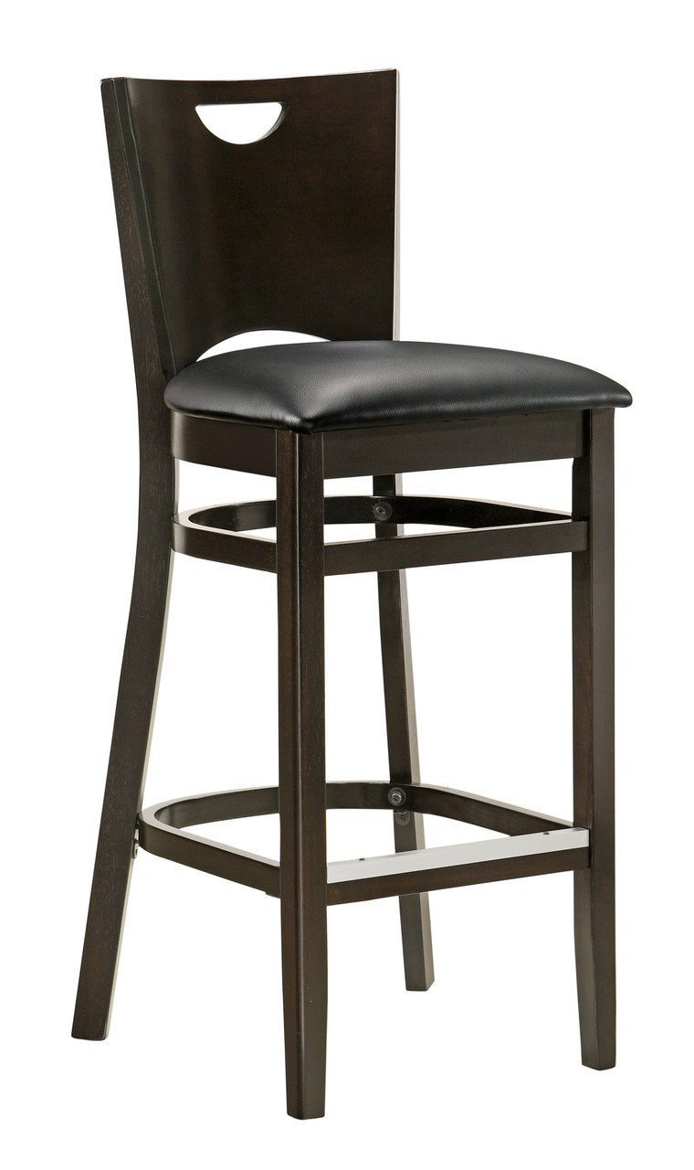 Padded Seat Bar Stool Designer Back Espresso Solid Wood Frame