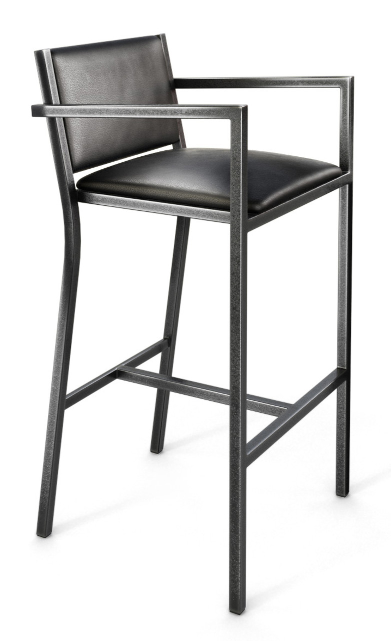 Gunmetal Frame Modern Bar Stool with Arm - Commercial-Grade Vinyl Seat Gunmetal Frame Modern Bar Stool with Arm - Commercial-Grade Vinyl Seat
