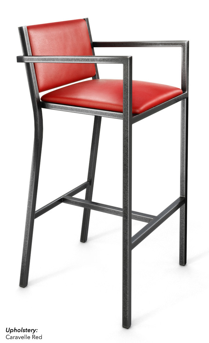 Gunmetal Frame Modern Bar Stool with Arm - Commercial-Grade Vinyl Seat - ModernLineFurniture®