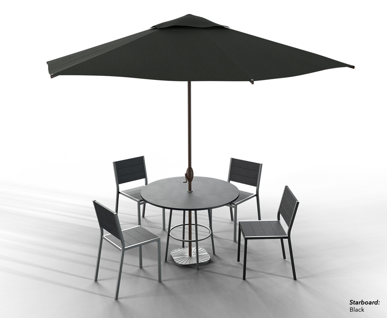 Outdoor Ready - Round Marine Grade Seaboard Table Top - Fully Welded Steel Frame - [4] Restaurant Chairs