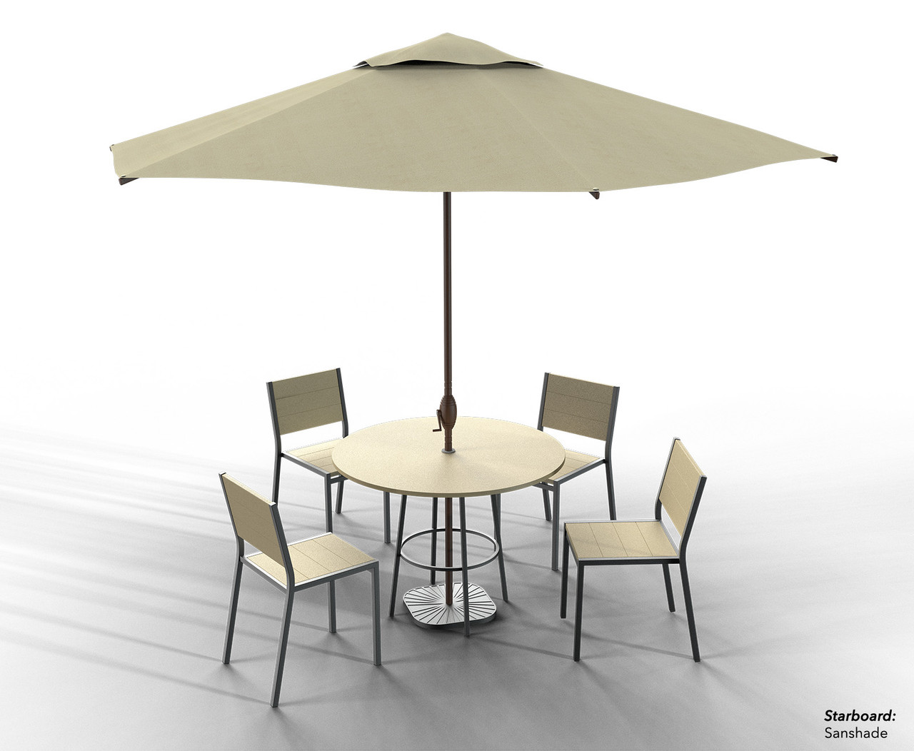 Outdoor Ready - Round Marine Grade Seaboard Table Top - Fully Welded Steel Frame - [4] Restaurant Chairs