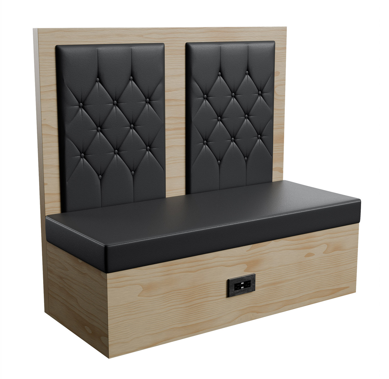 Restaurant Booth - Black Diamond Button Tufted Upholstery - Premium Formica® Wrapped Back,  Side & Base - Optional Power Outlet - Made in USA