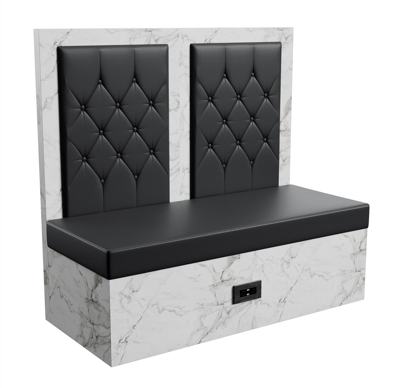 Restaurant Booth - Black Diamond Button Tufted Upholstery - Premium Formica® Wrapped Back,  Side & Base - Optional Power Outlet - Made in USA