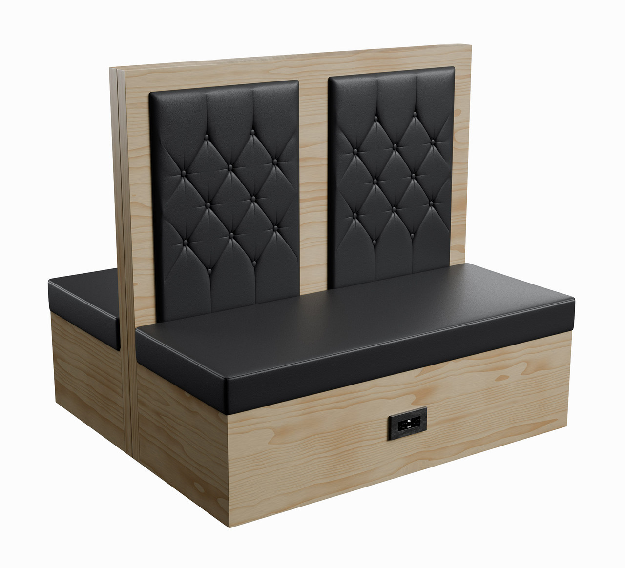 Restaurant Booth - Black Diamond Button Tufted Upholstery - Premium Formica® Wrapped Back,  Side & Base - Optional Power Outlet - Made in USA