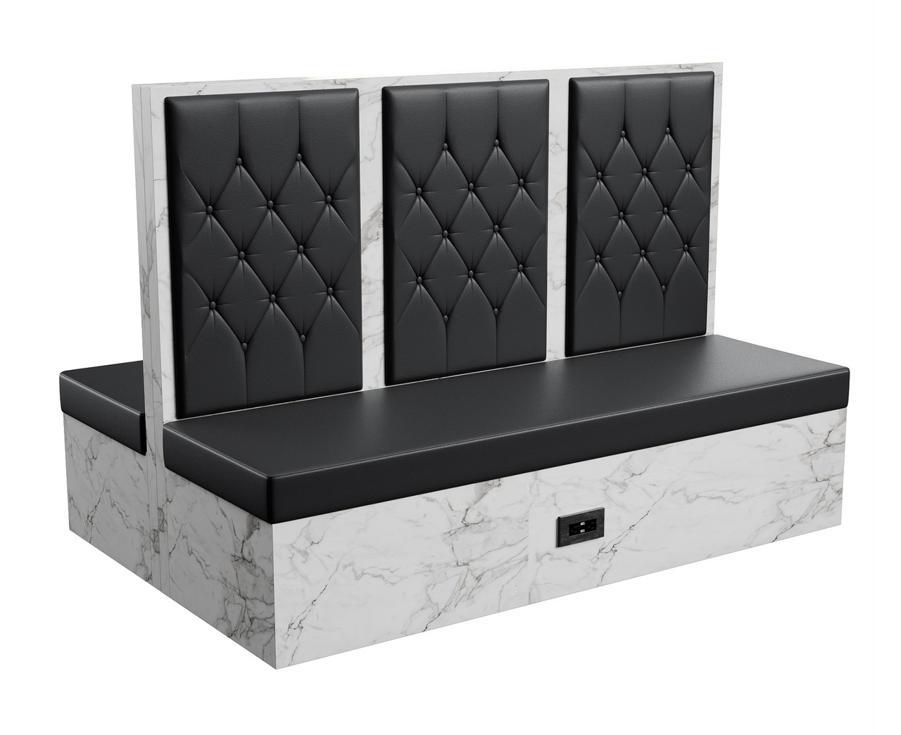 Restaurant Booth - Black Diamond Button Tufted Upholstery - Premium Formica® Wrapped Back,  Side & Base - Optional Power Outlet - Made in USA