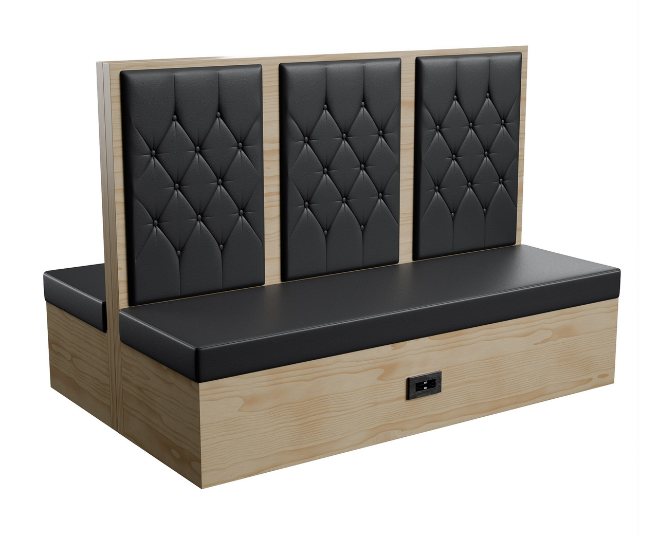 Restaurant Booth - Black Diamond Button Tufted Upholstery - Premium Formica® Wrapped Back,  Side & Base - Optional Power Outlet - Made in USA