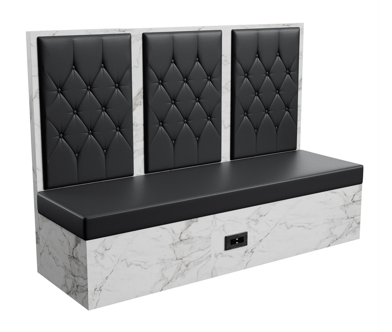 Restaurant Booth - Black Diamond Button Tufted Upholstery - Premium Formica® Wrapped Back,  Side & Base - Optional Power Outlet - Made in USA