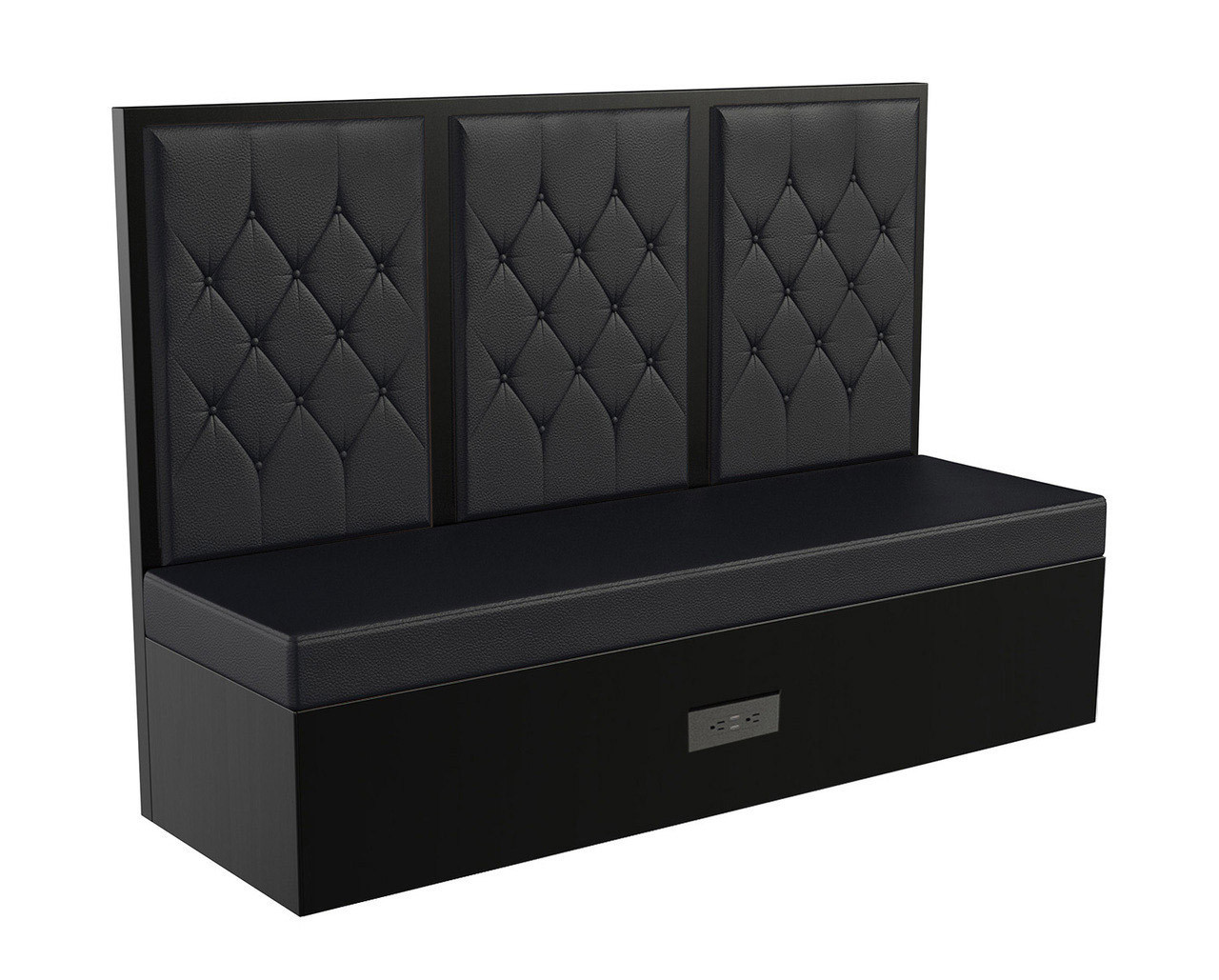 Restaurant Booth - Black Diamond Button Tufted Upholstery - Premium Formica® Wrapped Back,  Side & Base - Optional Power Outlet - Made in USA