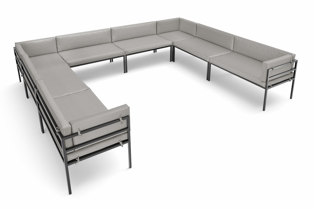 HERMOSA Heavy-Duty Outdoor Modular U-shape Lounge Seating  - Sunbrella Seating - Gunmetal Frame - Outdoor Furniture - Made in USA