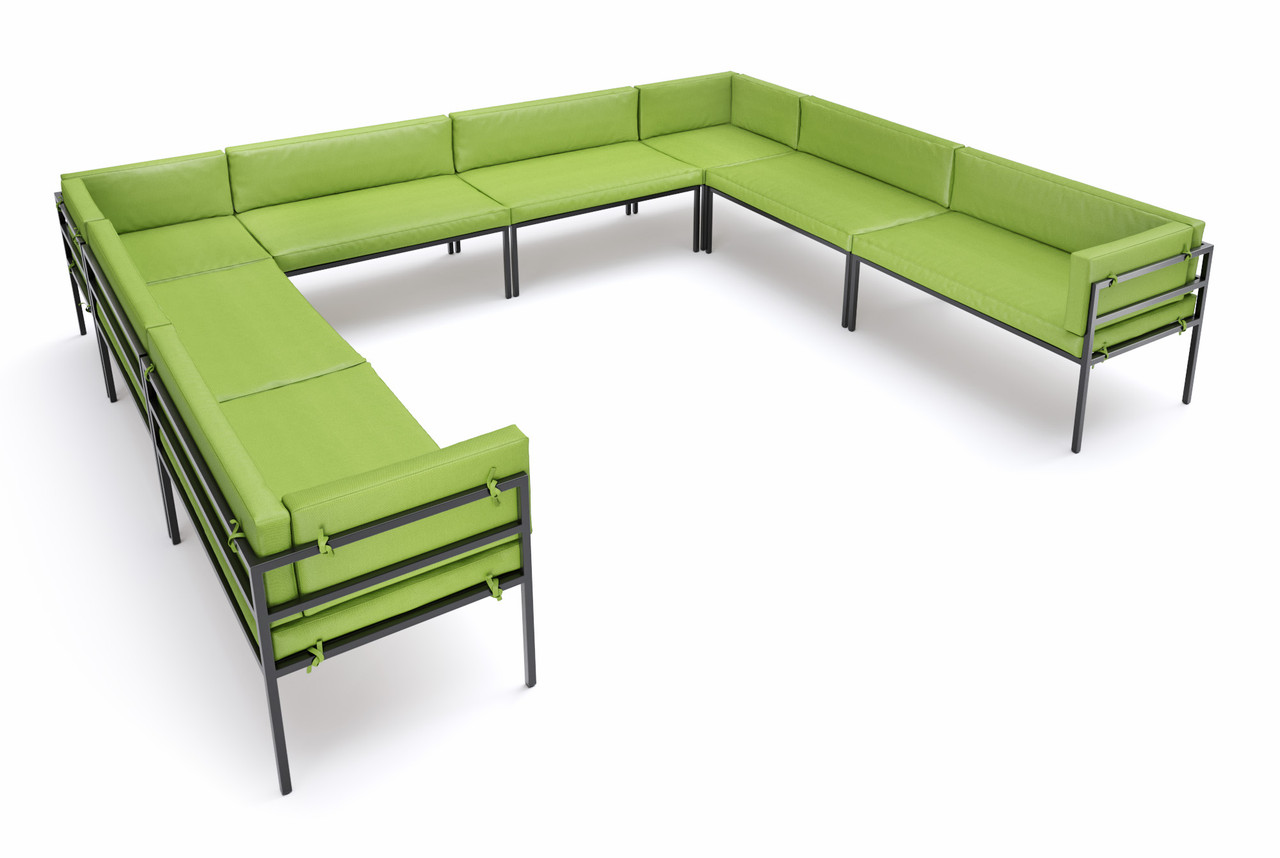 HERMOSA Heavy-Duty Outdoor Modular U-shape Lounge Seating  - Sunbrella Seating - Gunmetal Frame - Outdoor Furniture - Made in USA