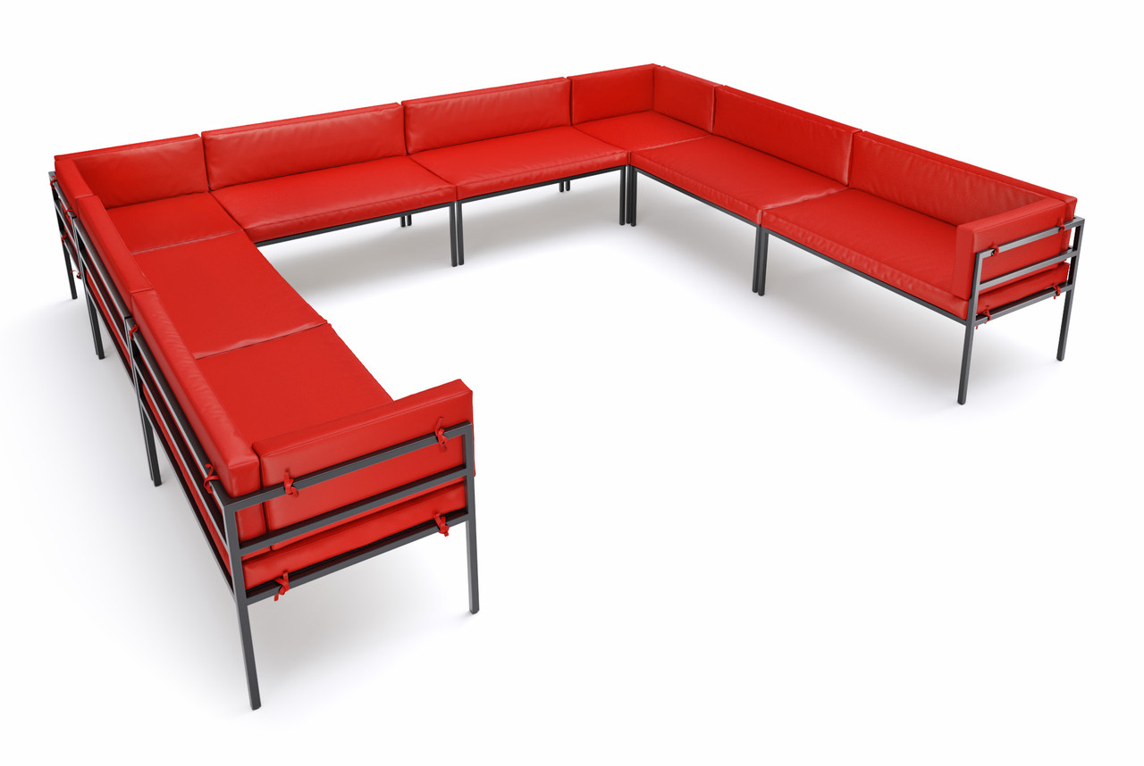 HERMOSA Heavy-Duty Outdoor Modular U-shape Lounge Seating  - Sunbrella Seating - Gunmetal Frame - Outdoor Furniture - Made in USA