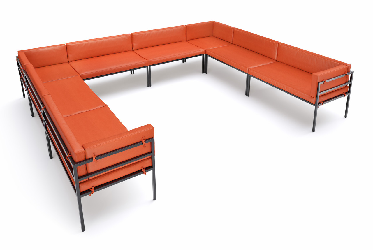 HERMOSA Heavy-Duty Outdoor Modular U-shape Lounge Seating  - Sunbrella Seating - Gunmetal Frame - Outdoor Furniture - Made in USA