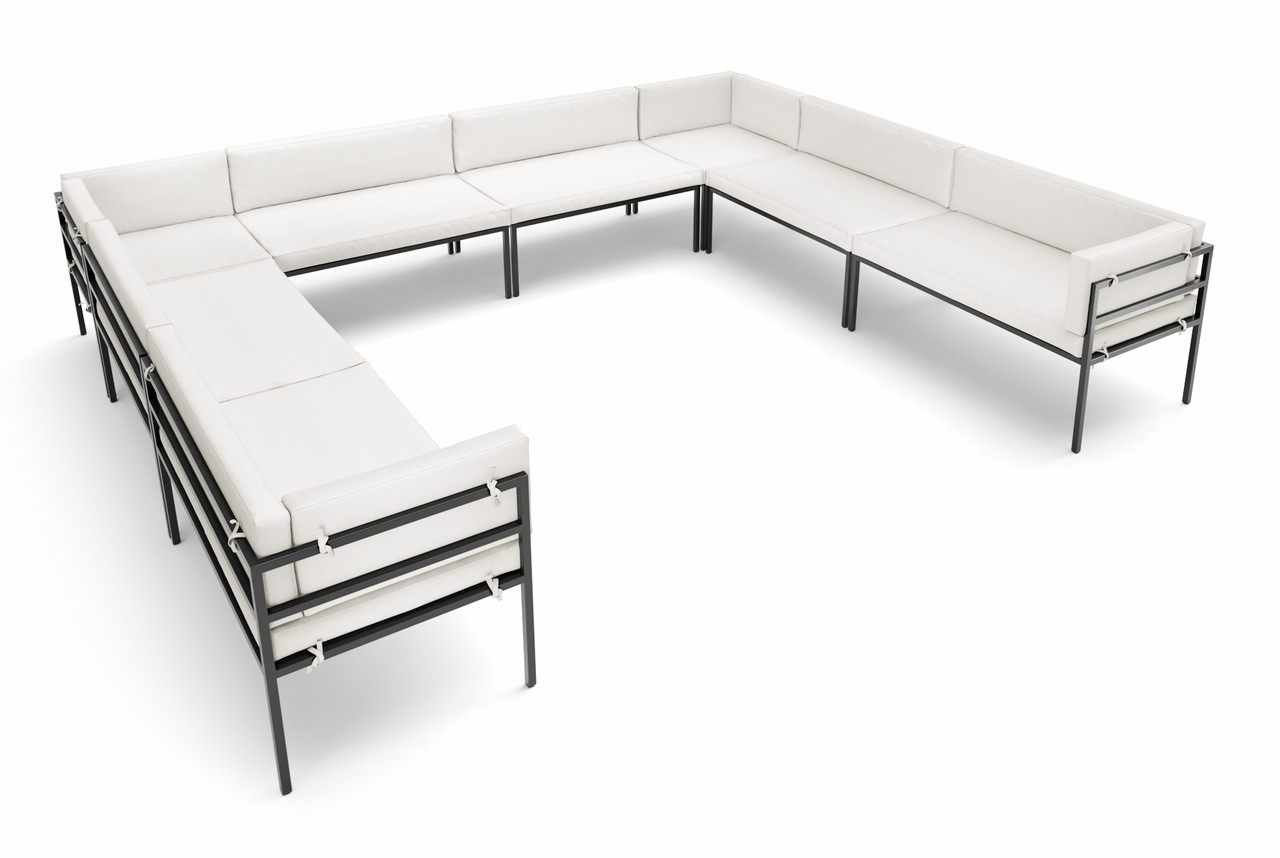 HERMOSA Heavy-Duty Outdoor Modular U-shape Lounge Seating  - Sunbrella Seating - Gunmetal Frame - Outdoor Furniture - Made in USA