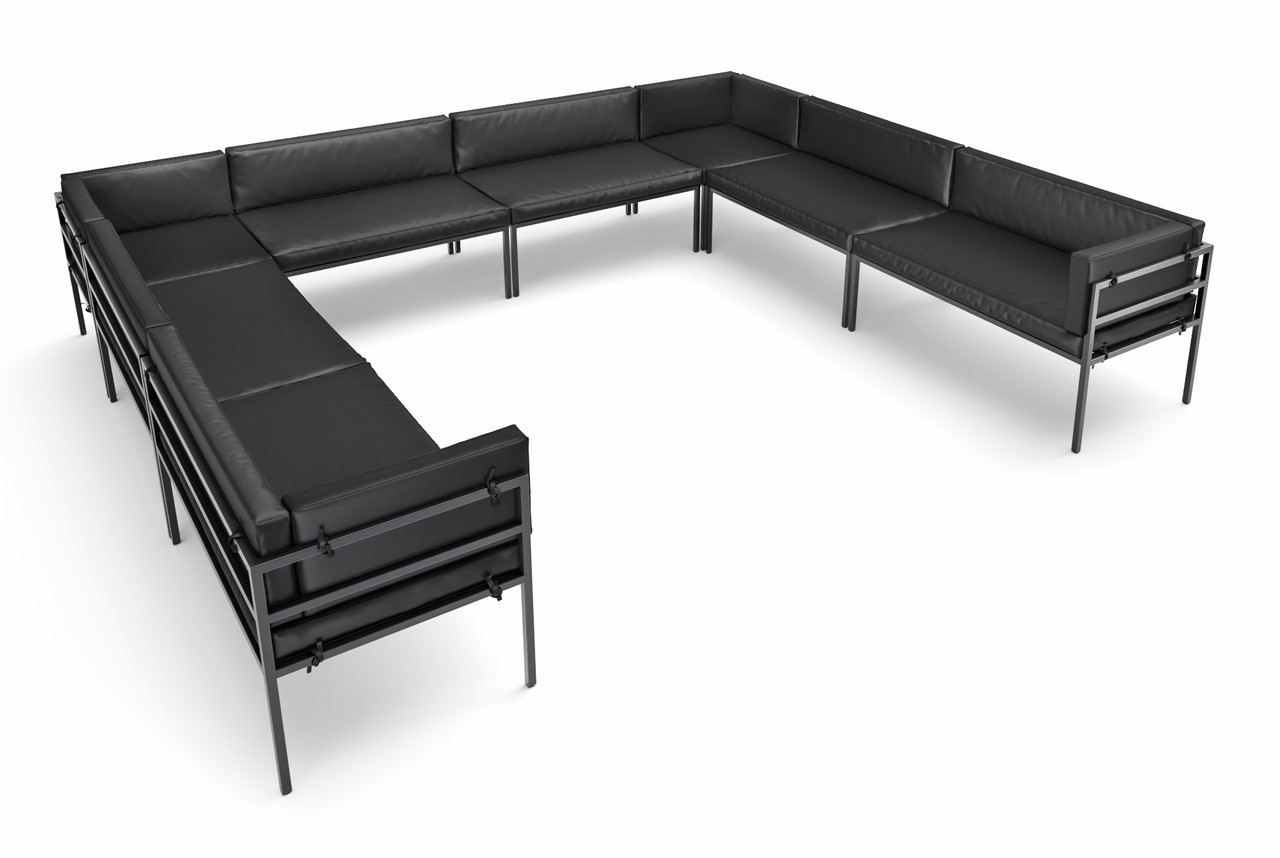 HERMOSA Heavy-Duty Outdoor Modular U-shape Lounge Seating  - Sunbrella Seating - Gunmetal Frame - Outdoor Furniture - Made in USA