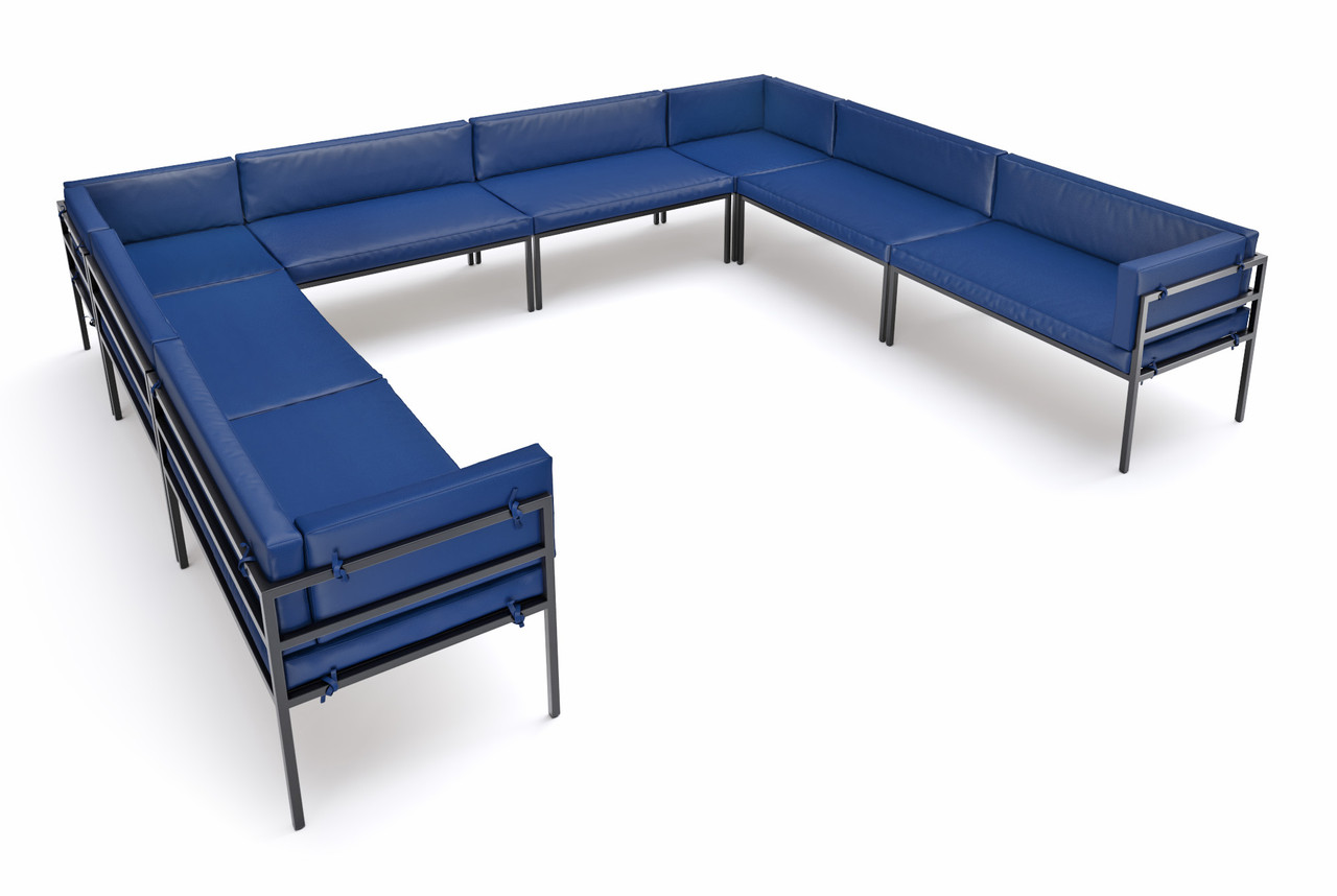 HERMOSA Heavy-Duty Outdoor Modular U-shape Lounge Seating  - Sunbrella Seating - Gunmetal Frame - Outdoor Furniture - Made in USA