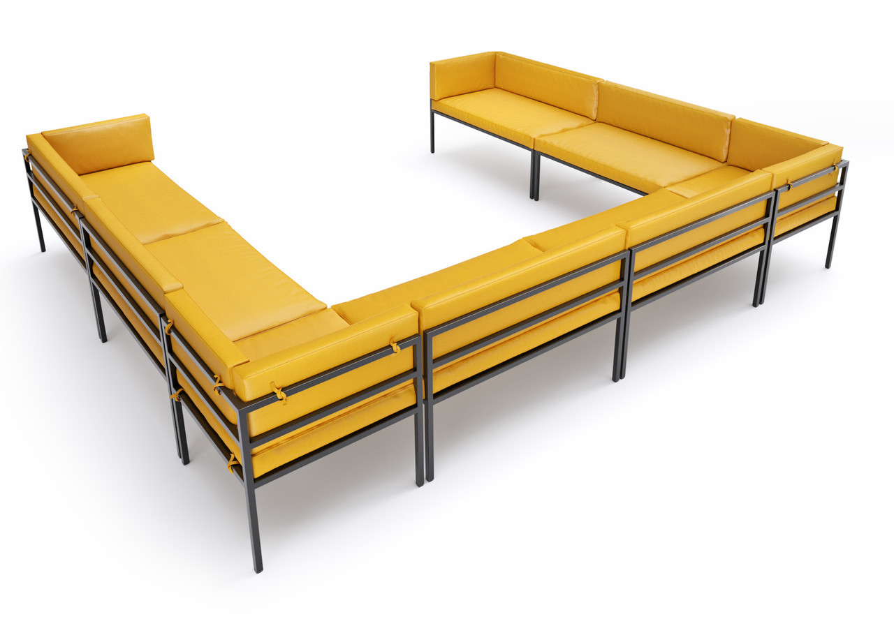 HERMOSA Heavy-Duty Outdoor Modular U-shape Lounge Seating  - Sunbrella Seating - Gunmetal Frame - Outdoor Furniture - Made in USA