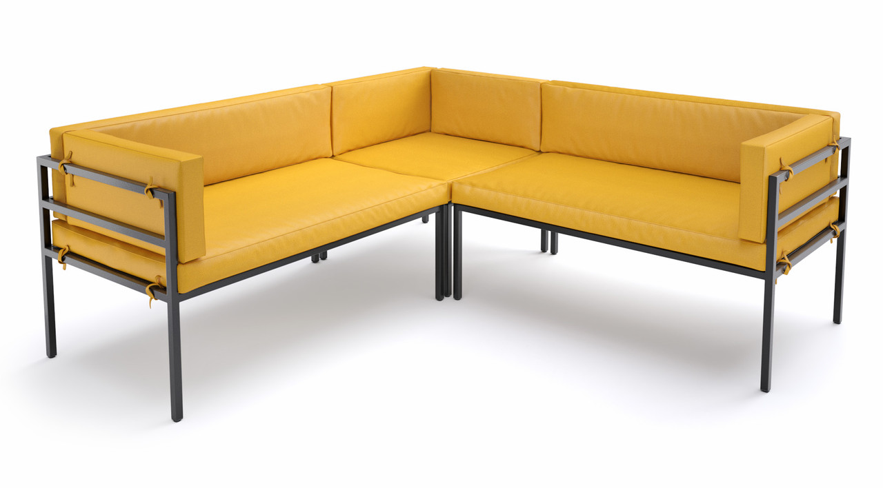 HERMOSA Heavy-Duty Outdoor L-Shape Seating - Sunbrella Seating - Gunmetal Frame - Modular Outdoor Furniture - Made in USA